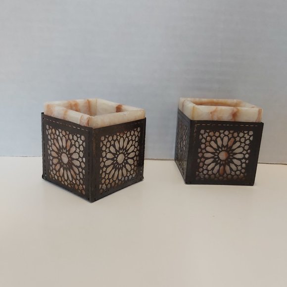 3/20 Pair of Handmade Marble cutout metal arabesque table accents box holder - Picture 3 of 9